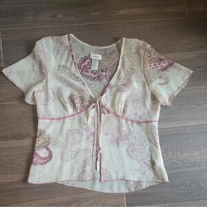 Vtg Ombre cover up blouse Floral Y2k fairy festival Womens Size 14 sheer pasiley